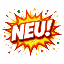 KI-generiertes Bild: wei&szlig;er Schriftzug NEU! auf gelbe rotem Hintergrund